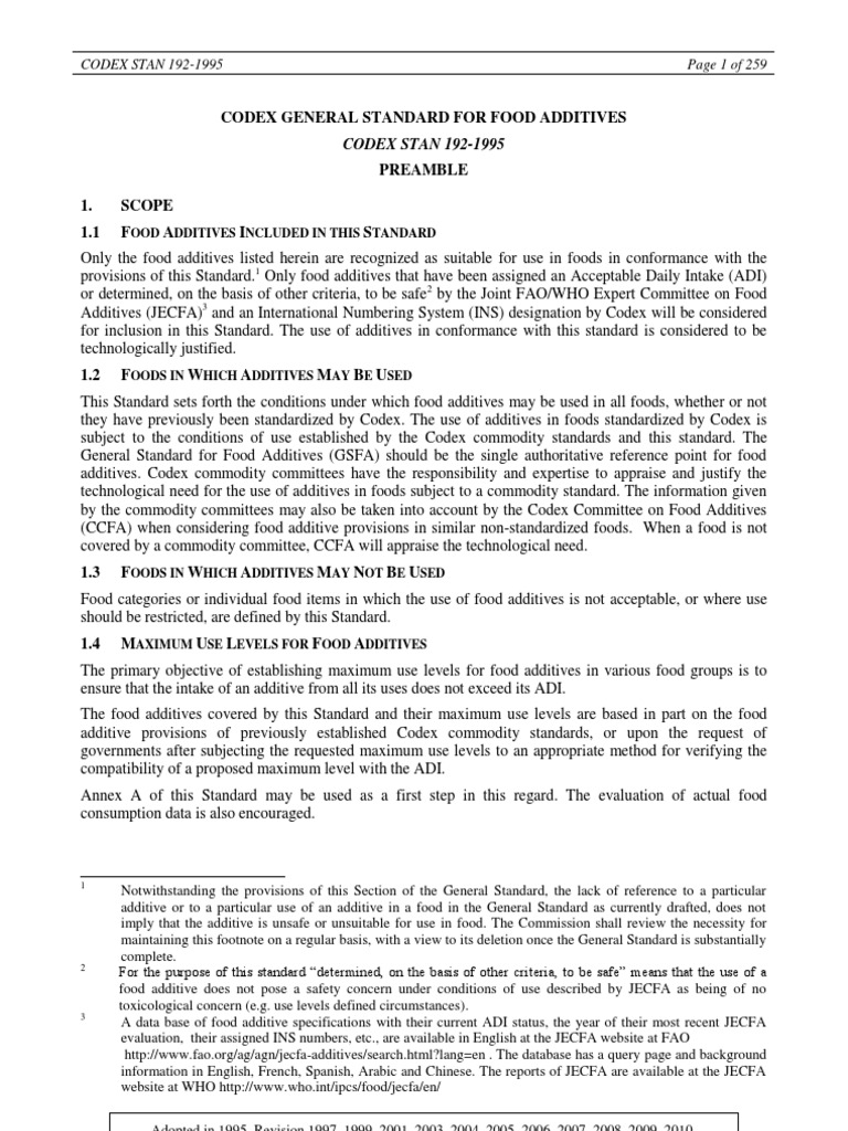 CODEX STAN 1921995 General Standard for Food Additives PDF Cream