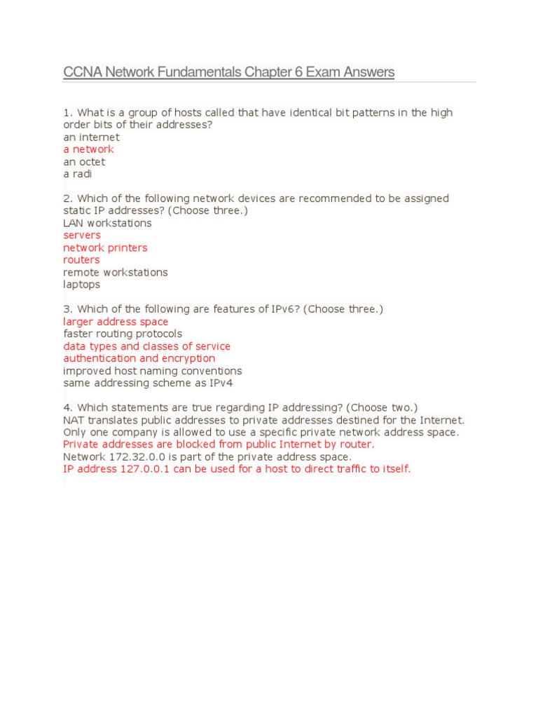 Cisco Ccna Chapter 6 Exam Answers