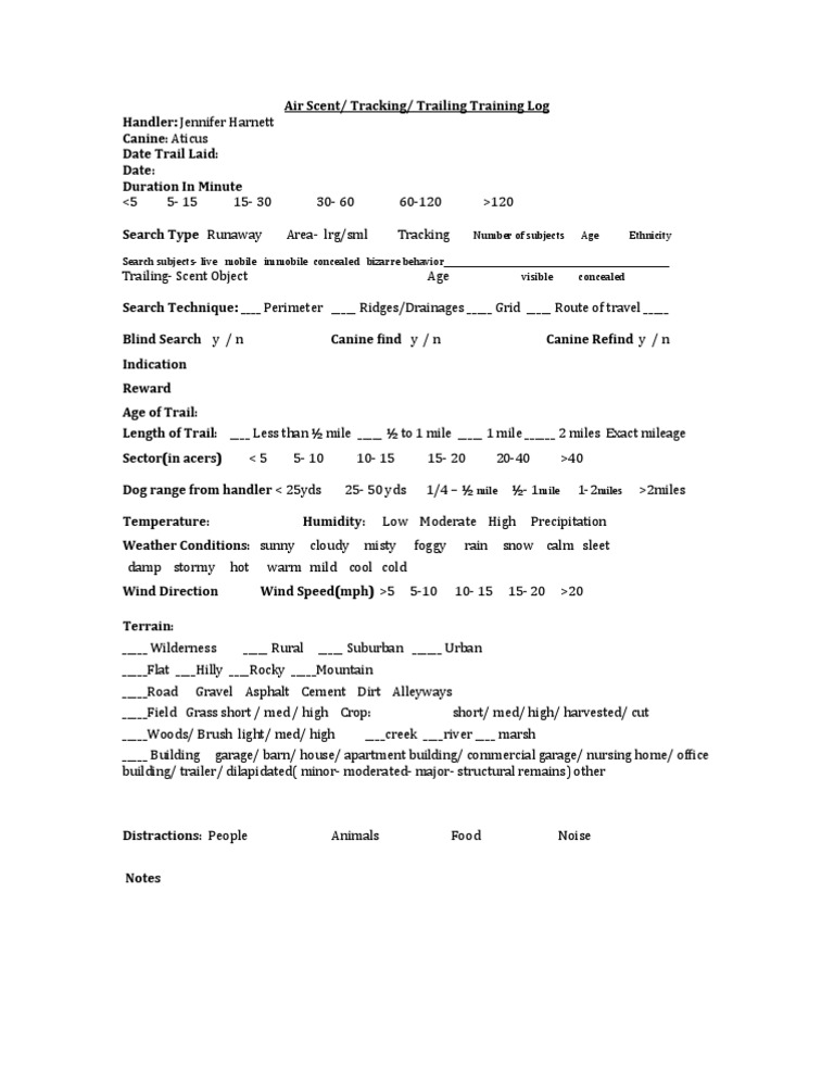 Air Scent/Tracking Training Log | PDF | Computers
