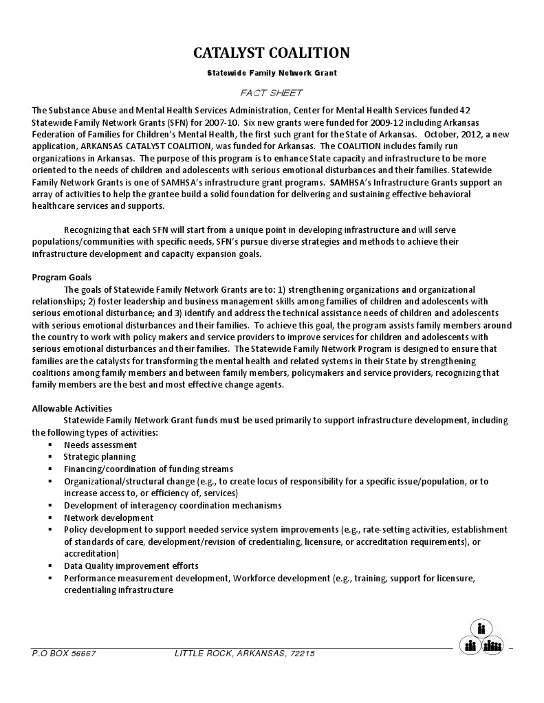 Catalyst Coalition Program Goals PDF Mental Health Grant (Money)