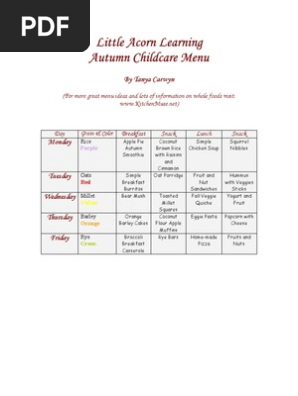 Autumn Menu for Daycare - Freebie