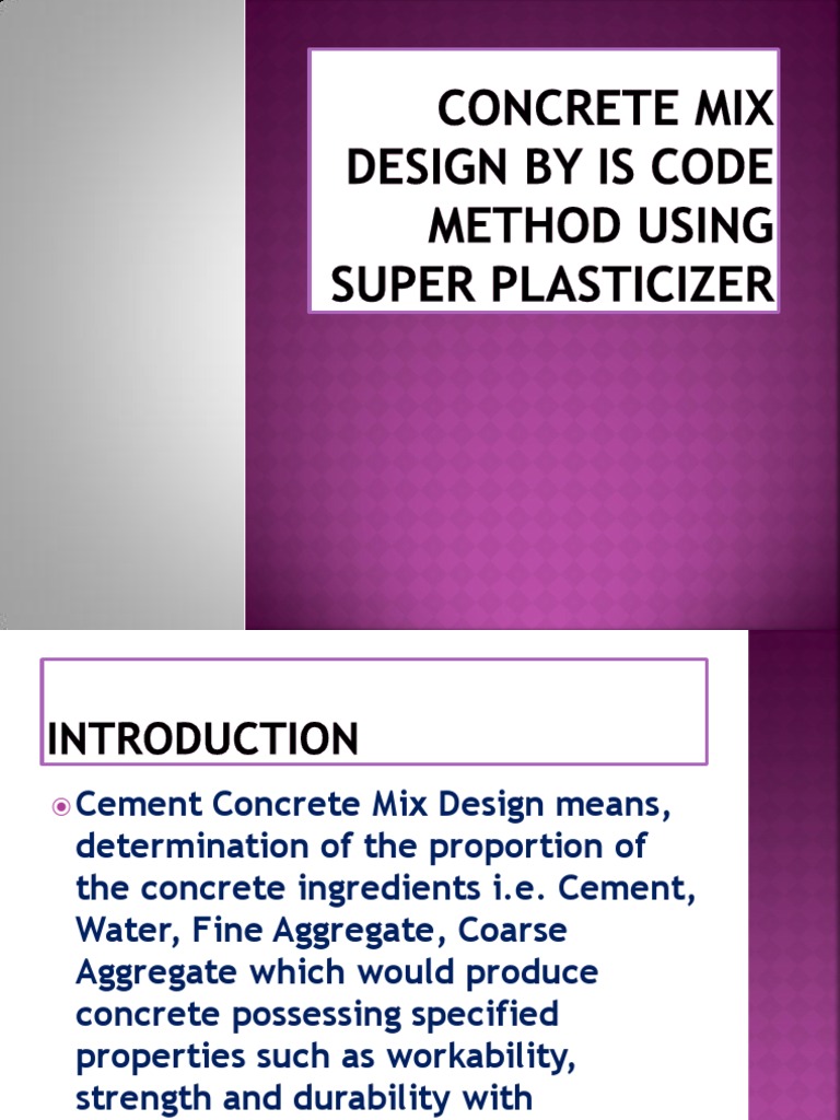IS Code Method of Mix Design Using Superplasticizer PDF Structural