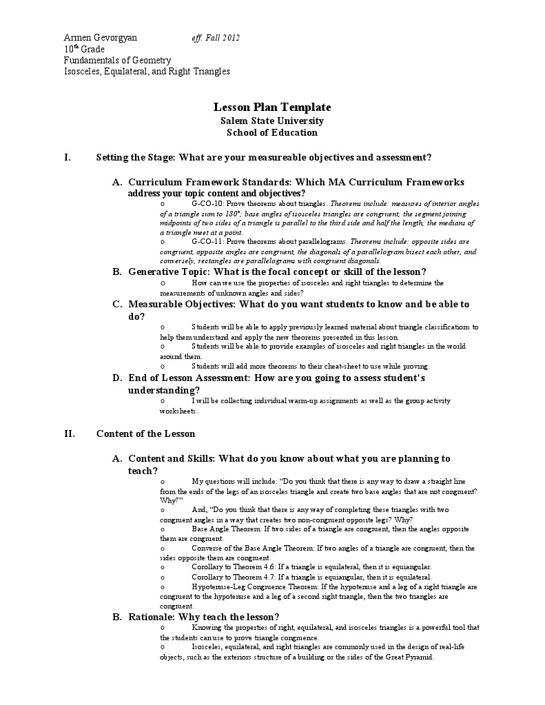 4 6 Lesson Plan PDF Triangle Lesson Plan