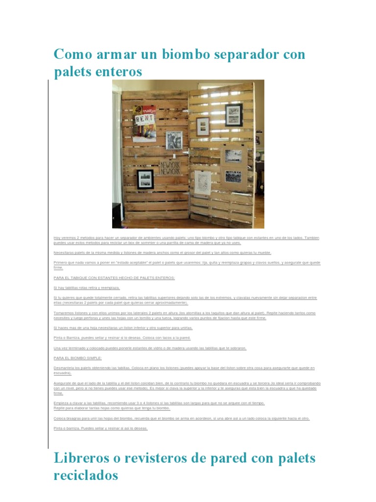 Como Armar Un Biombo Separador Con Palets Enteros | PDF | Pinturas |  Herramientas, image size:768x1024