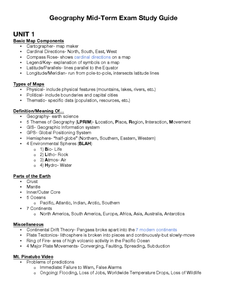 Geography Mid-Term Exam Study Guide | PDF | Rain | Climate