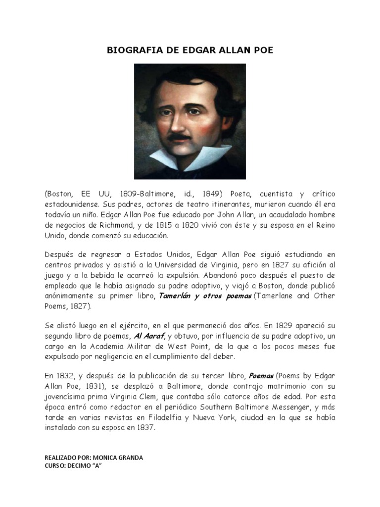Biografia de Edgar Allan Poe | PDF | Edgar Allan Poe