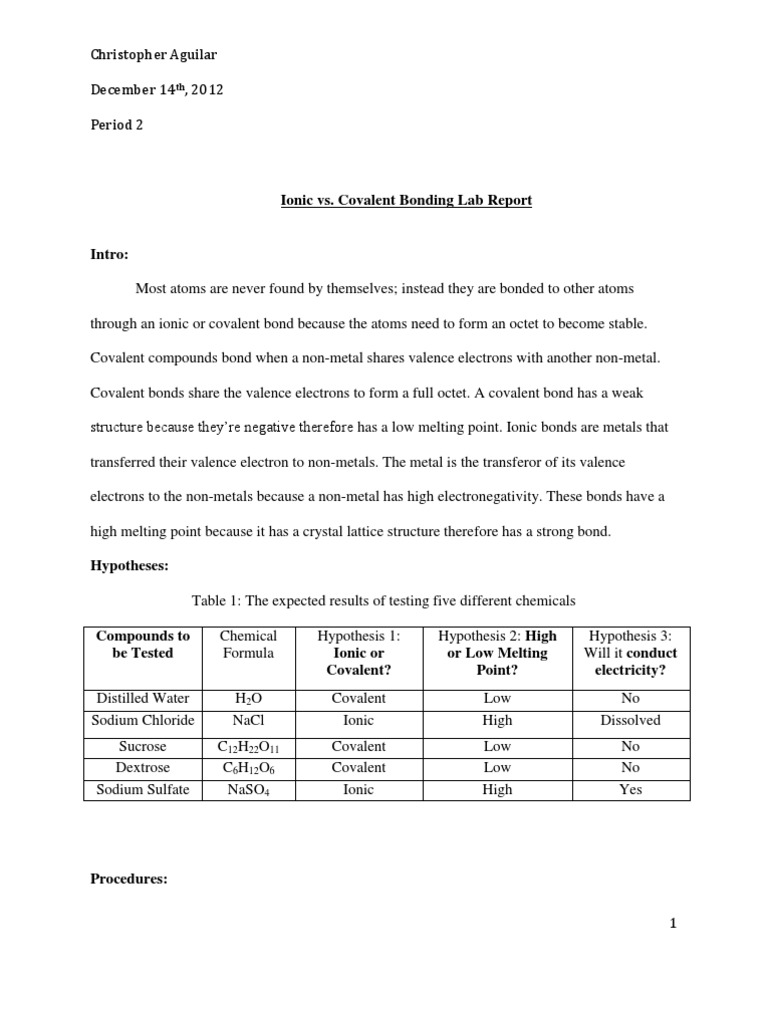 Larkin Lab Report PDF Ionic Bonding Chemical Compounds