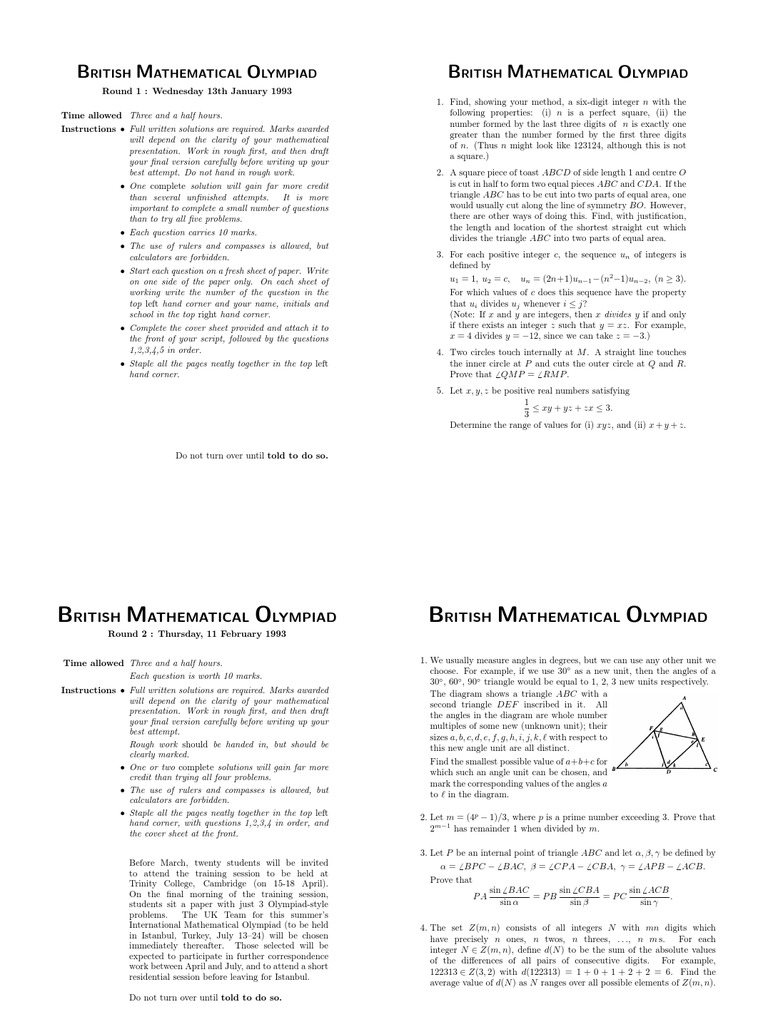 British Mathematical Olympiad Problems | PDF | Triangle | Circle
