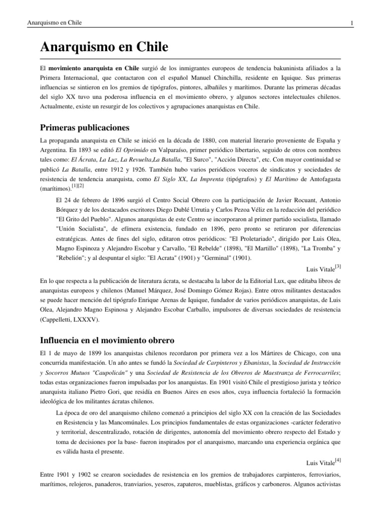 Anarquismo en Chile PDF Anarquismo Movimientos sociales
