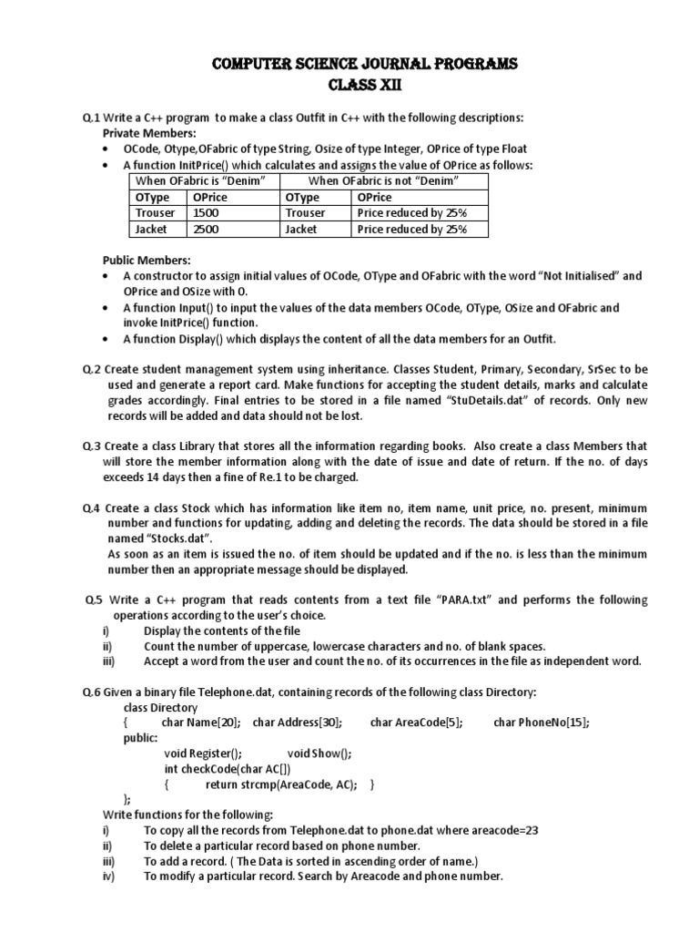 C++ Programming Tasks for Class XII | PDF | C++ | Array Data Structure