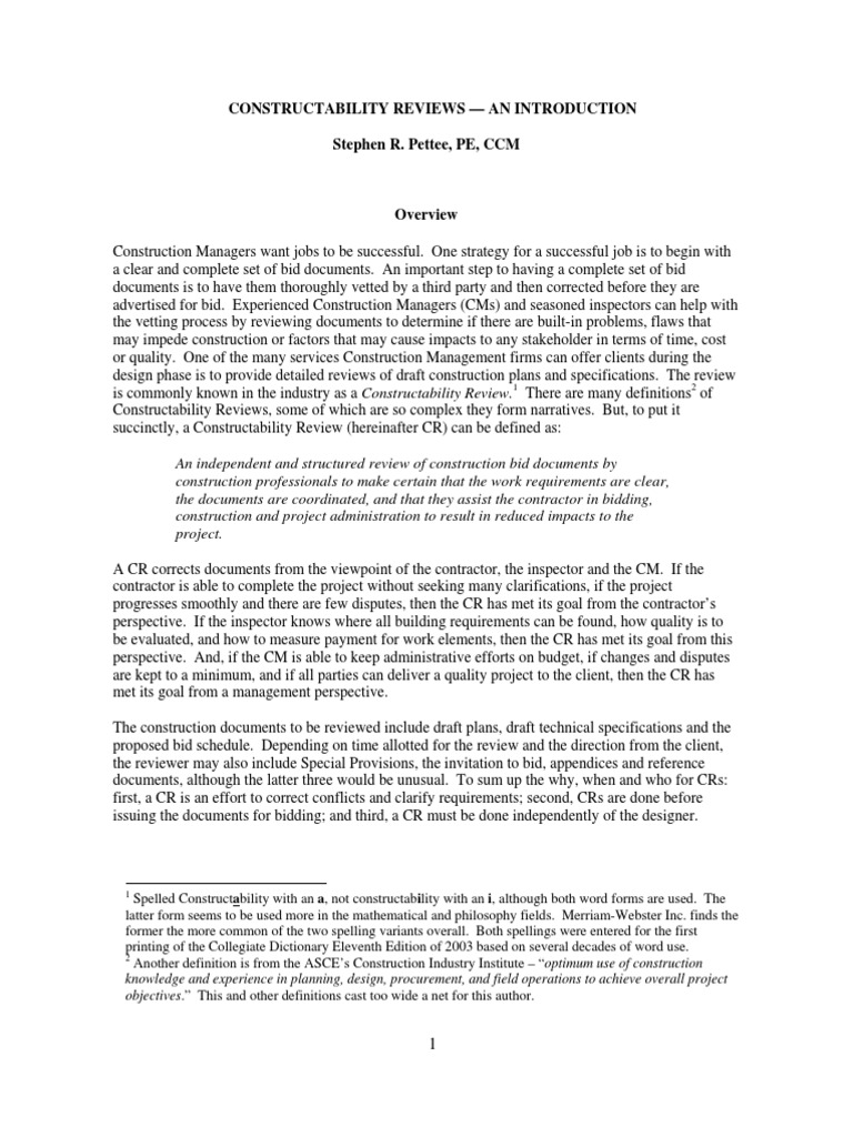 Constructiblity Reviews - A Primer 6-6-12 VersionFINAL | PDF | Business