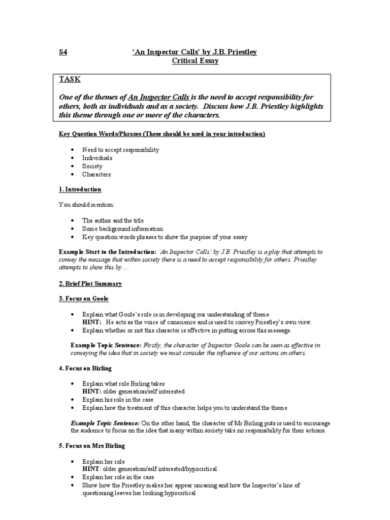 An Inspector Calls' Essay Plan | PDF | Essays | Phrase