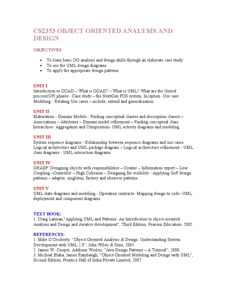 Cs2353 Object Oriented Analysis and Design | PDF | Object (Computer ...