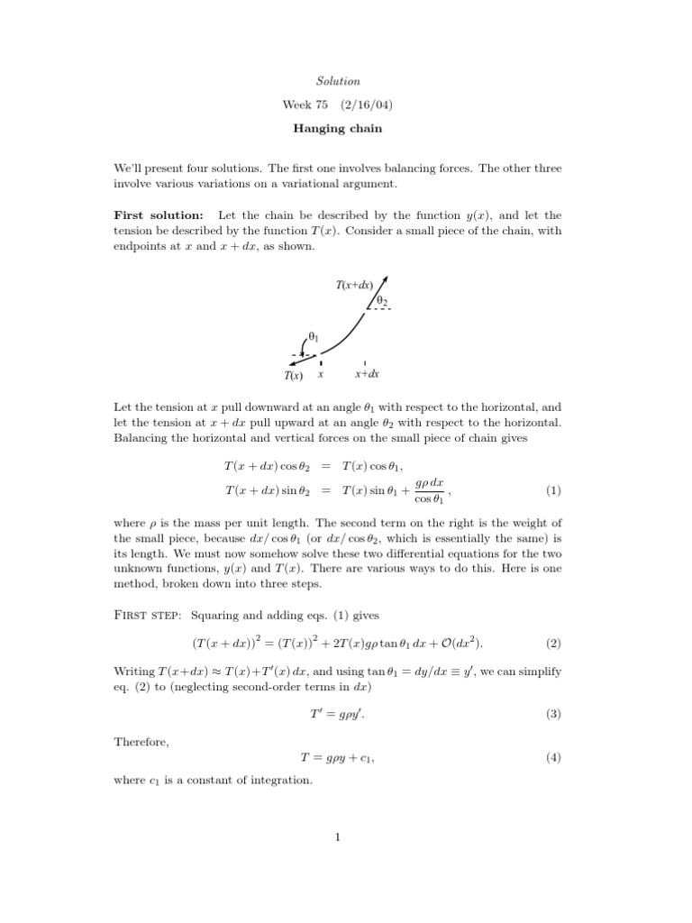 Hanging Chain PDF Lagrangian Mechanics Calculus Of Variations