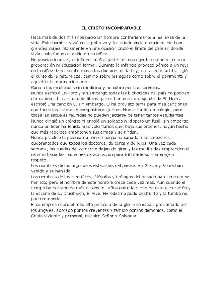 El Cristo Incomparable: Su Legado | PDF | Agitación | Religión y creencia