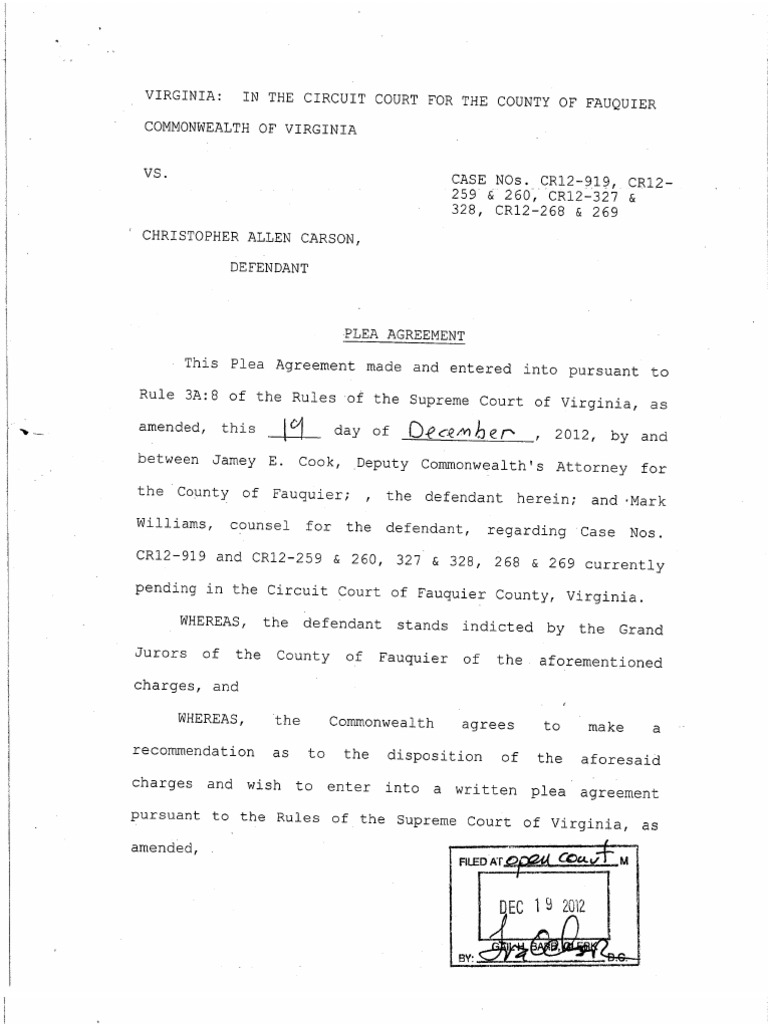 Christopher Allen Carson Plea Agreement | PDF | Deviance (Sociology) | Law  Enforcement