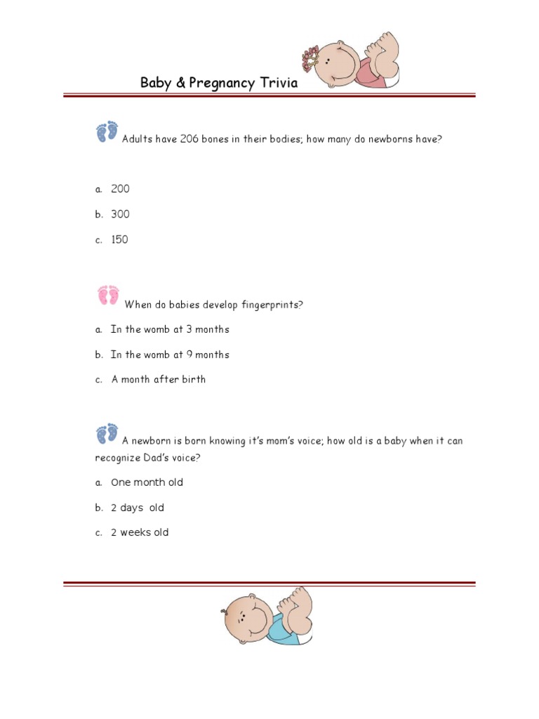 Baby & Pregnancy Trivia Questions | PDF