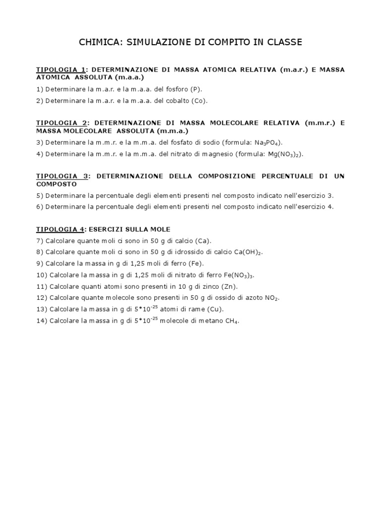 Esercizi Sulla Mole