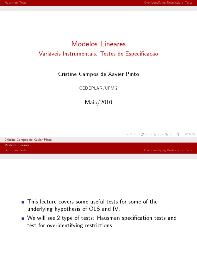 Hausman & Overidentification Tests | PDF | Ordinary Least Squares ...