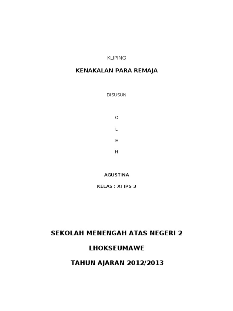 Kliping Kenakalan Para Remaja