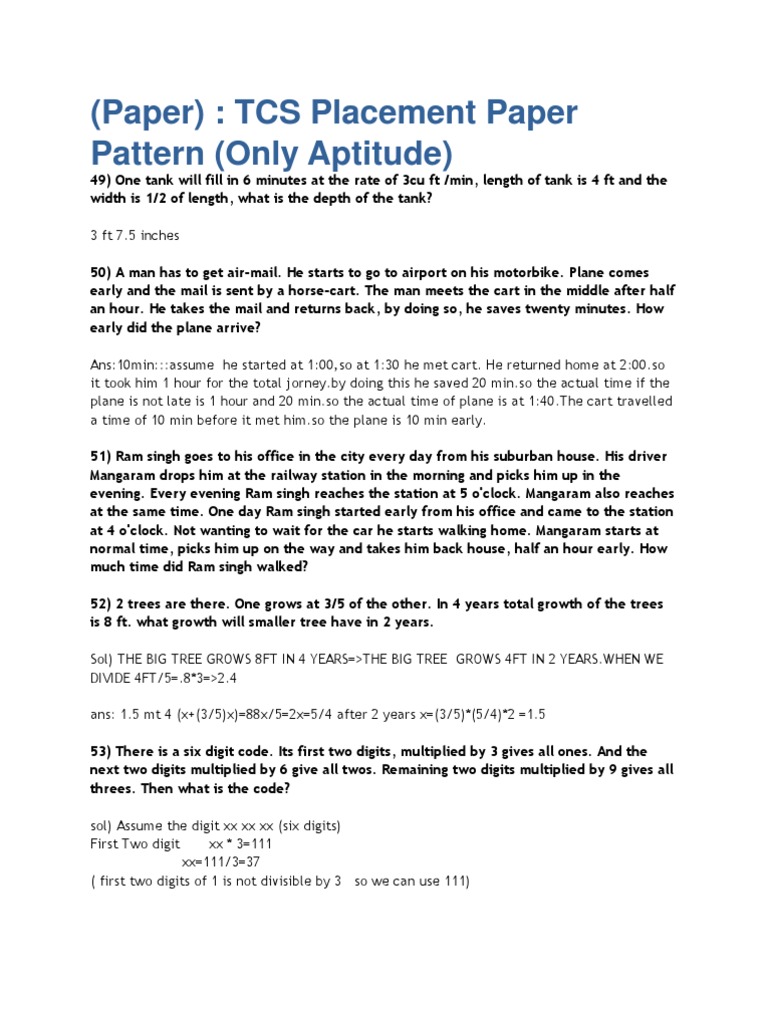 TCS Aptitude Placement Paper Solutions | PDF | Teaching Mathematics