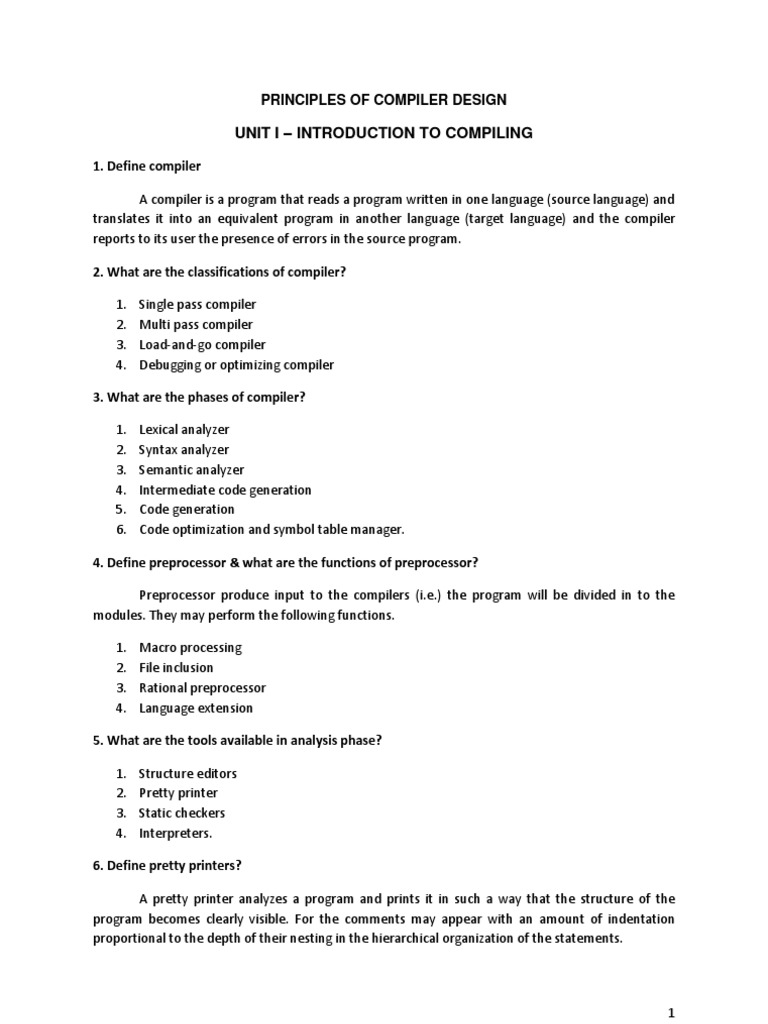 Principles Of Compiler Design Question Bank Pdf - journeyshara