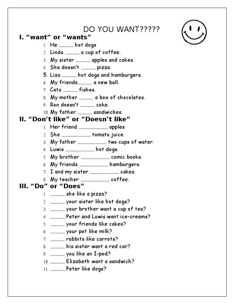English Grammar Practice: Wants & Likes | PDF