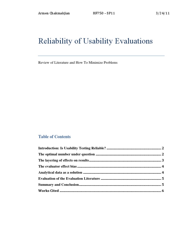 Usability Testing Reliability Issues | PDF | Usability | Evaluation