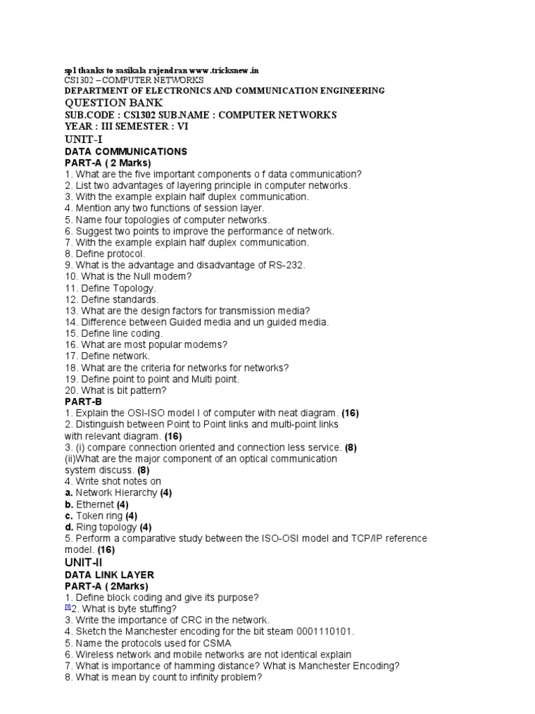 Computer Networks Question Bank | PDF | Routing | Transmission Control ...