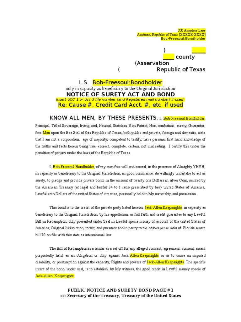 County (Asservation (Republic of Texas L.S. Bob-Freesoul:Bondholder ...