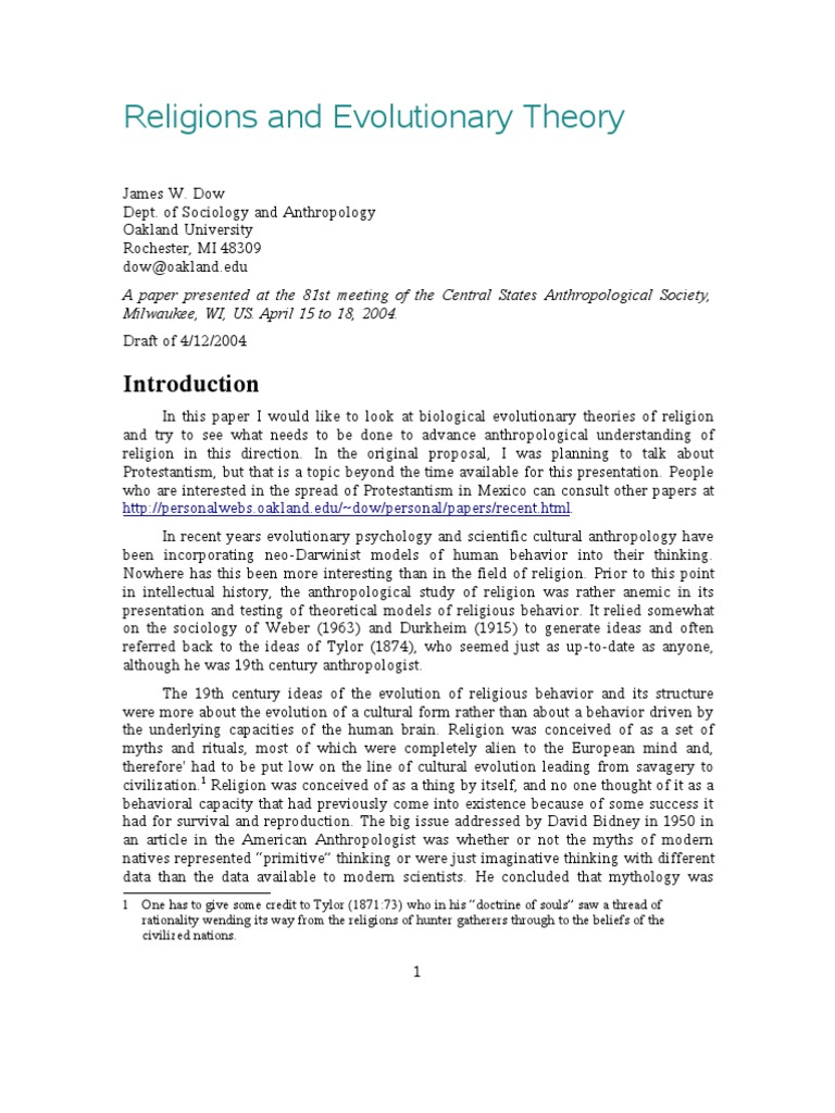 Religions and Evolutionary Theory | PDF | Evolution | Natural Selection