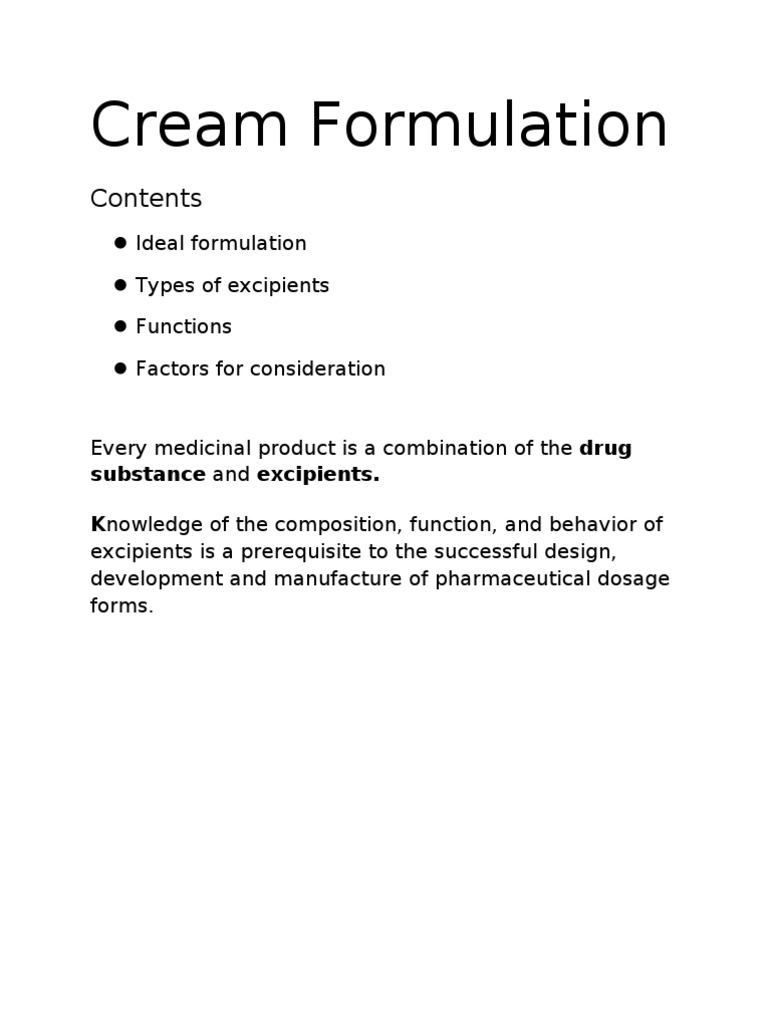 Cream Formulation Pharmaceutical Formulation Topical Medication