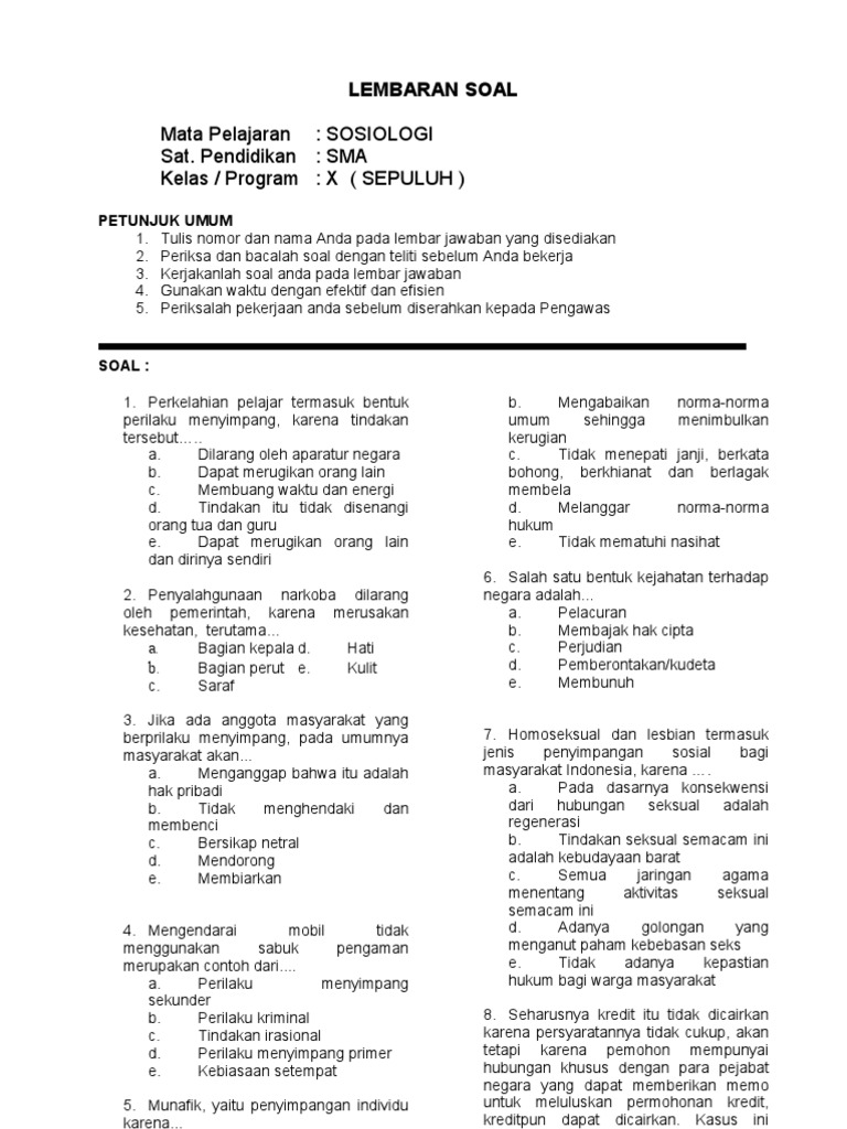 Soal Sosiologi X 4