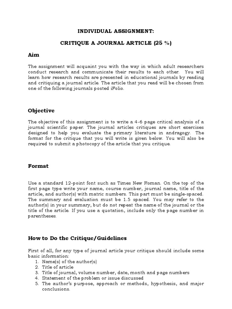 Guidelines For Journal Critique  PDF  Evaluation  Communication