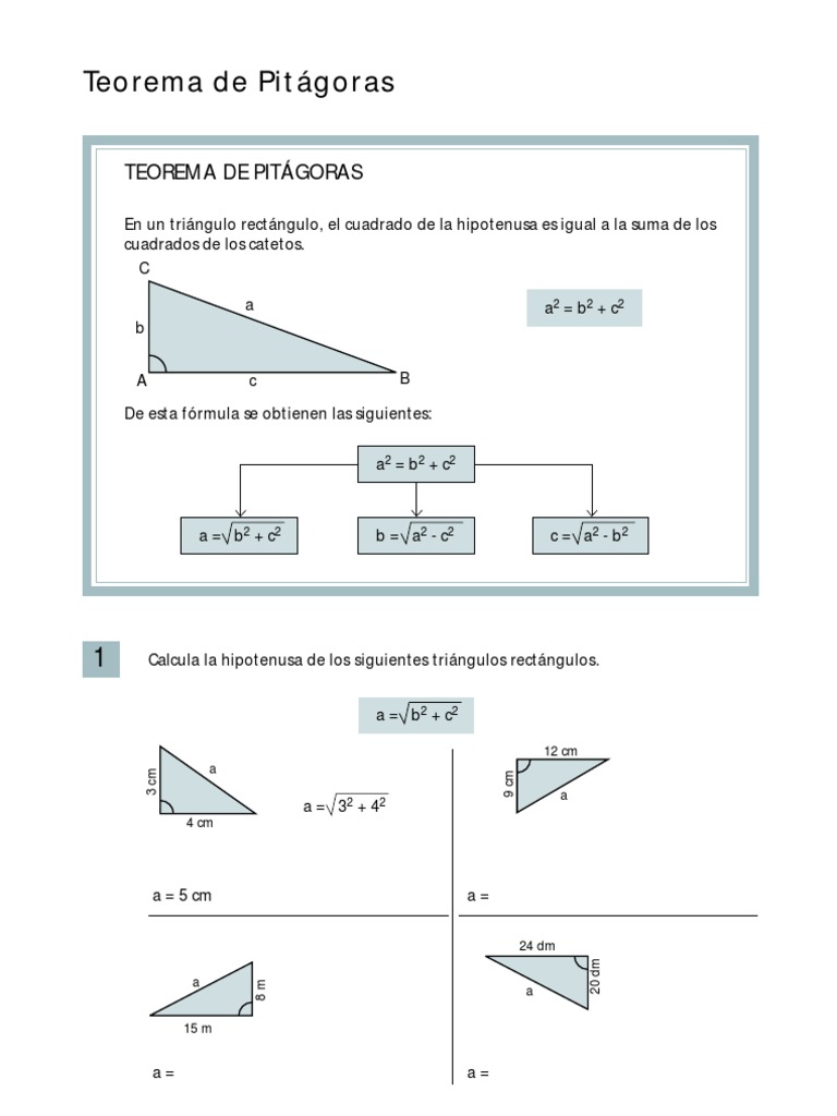 Ejercicios Teorema de Pitagoras