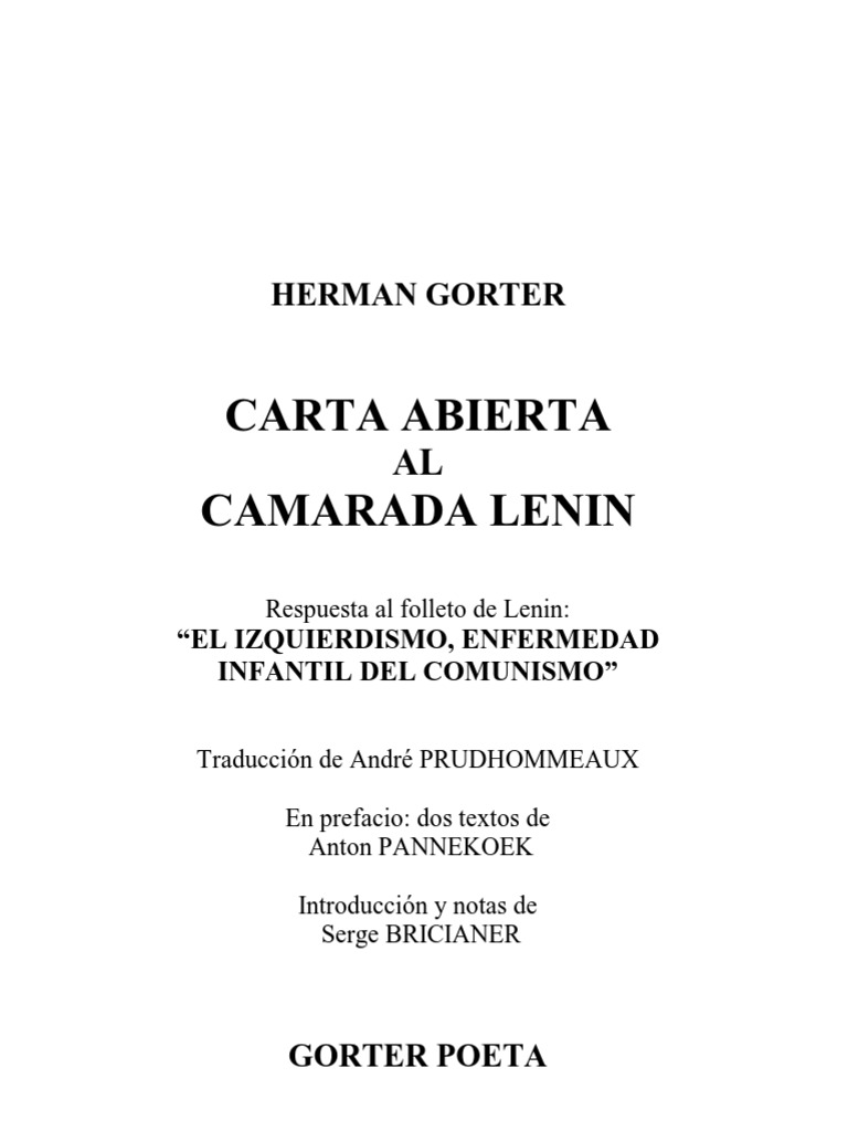 Hermann Gorter Carta Abierta Al Camarada Lenin