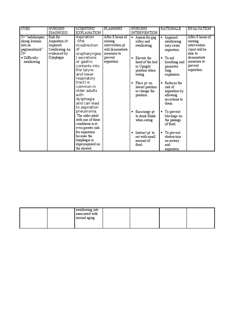 Risk For Aspiration NCP | PDF | Respiratory System | Medical Specialties