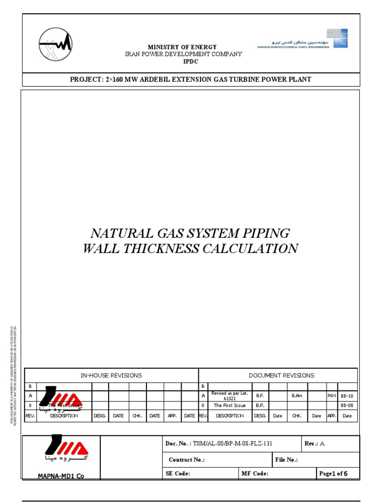Natural Gas Pipe Wall Thickness Calculation A Pipe (Fluid