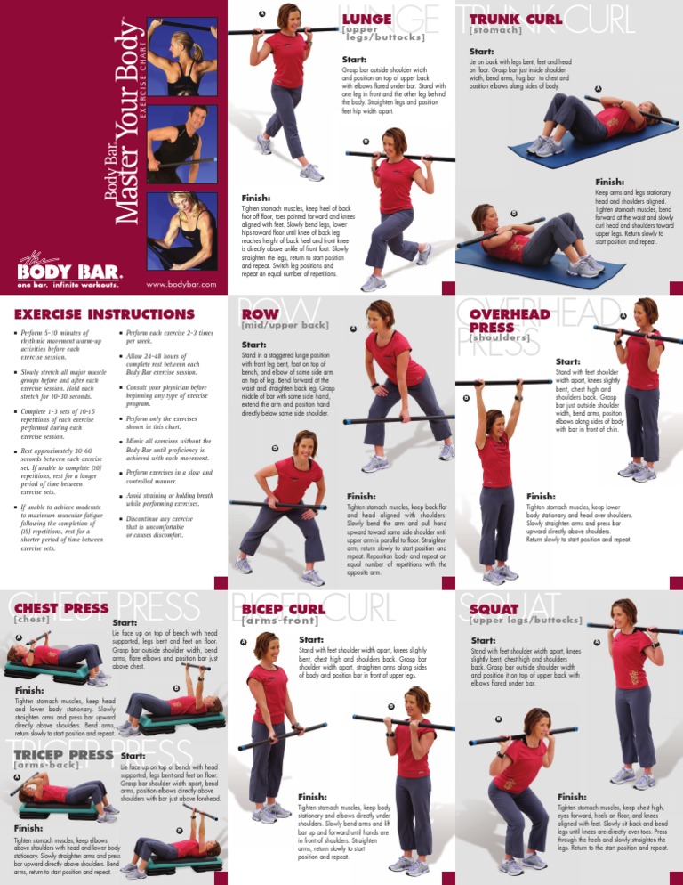 Body Bar Exercise Chart for Beginners | PDF | Arm | Foot