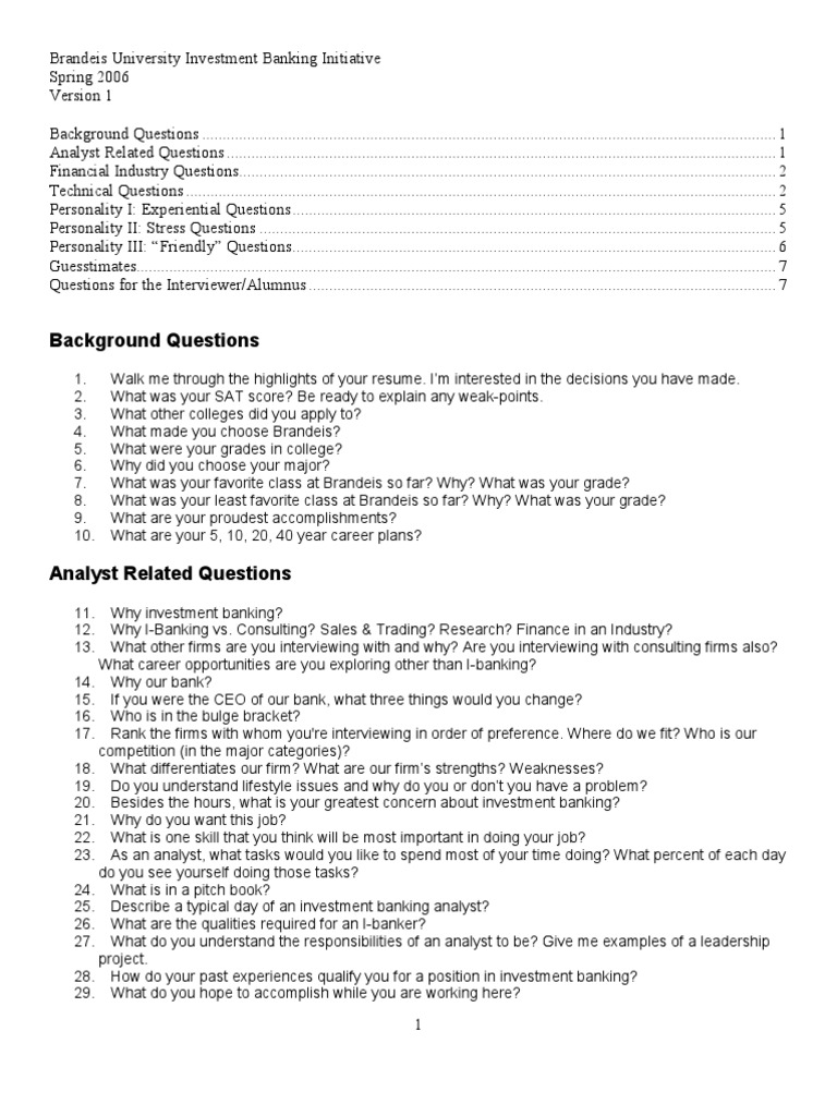 Investment Banking Interview Questions Guide | PDF | Bonds (Finance ...