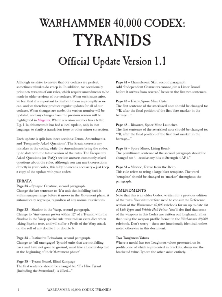 Tyranids FAQ 1.1 | PDF | Leisure | Armed Conflict