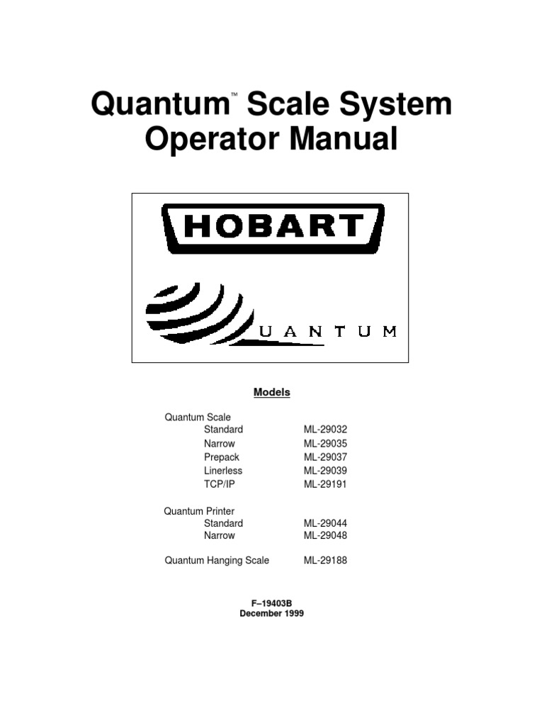 Hobart quantum scale service manual