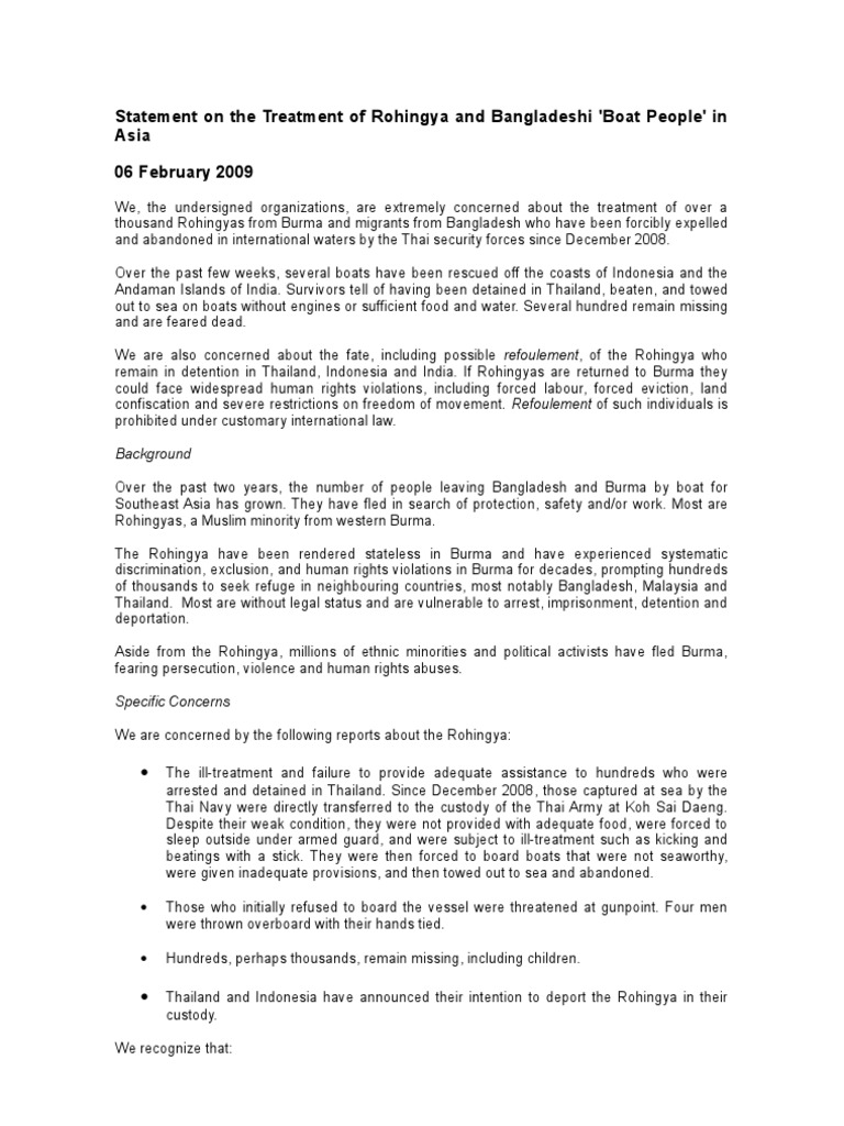 Rohinga Joint Statement | PDF | Rohingya People | United Nations High ...