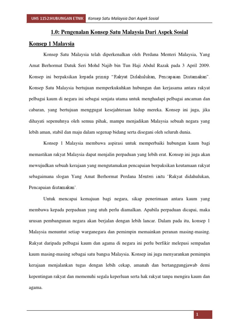 Konsep 1 Malaysia Dari Segi Sosial Pdf