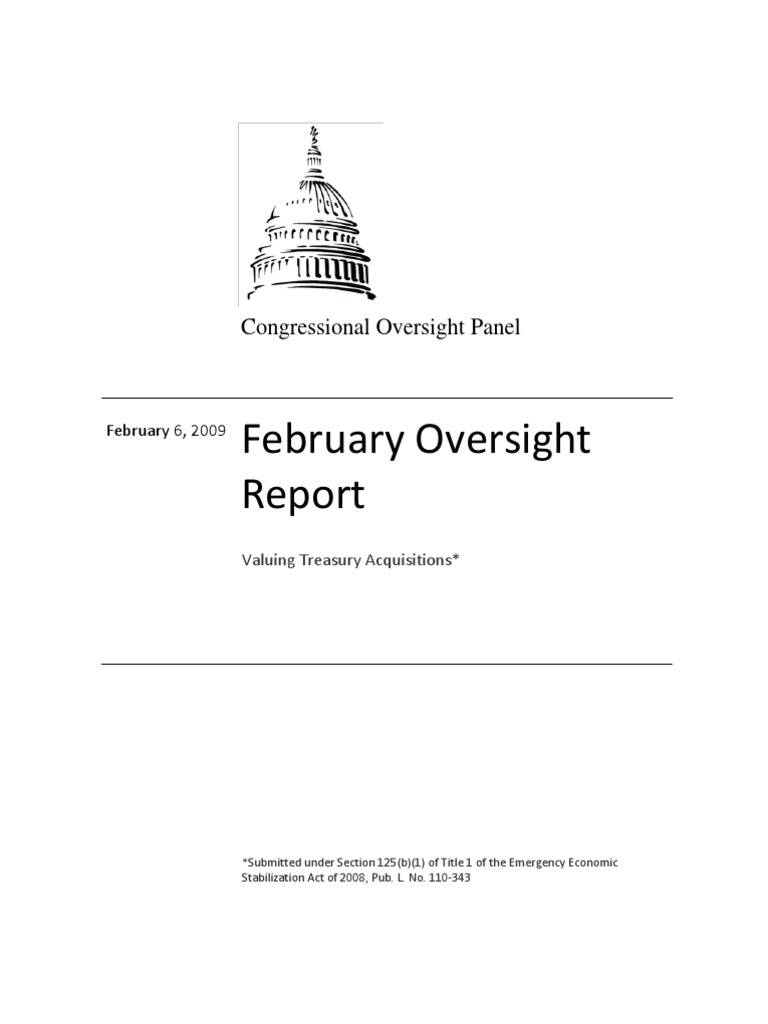Congress's Oversight Report on TARP Troubled Asset Relief Program Emergency Economic