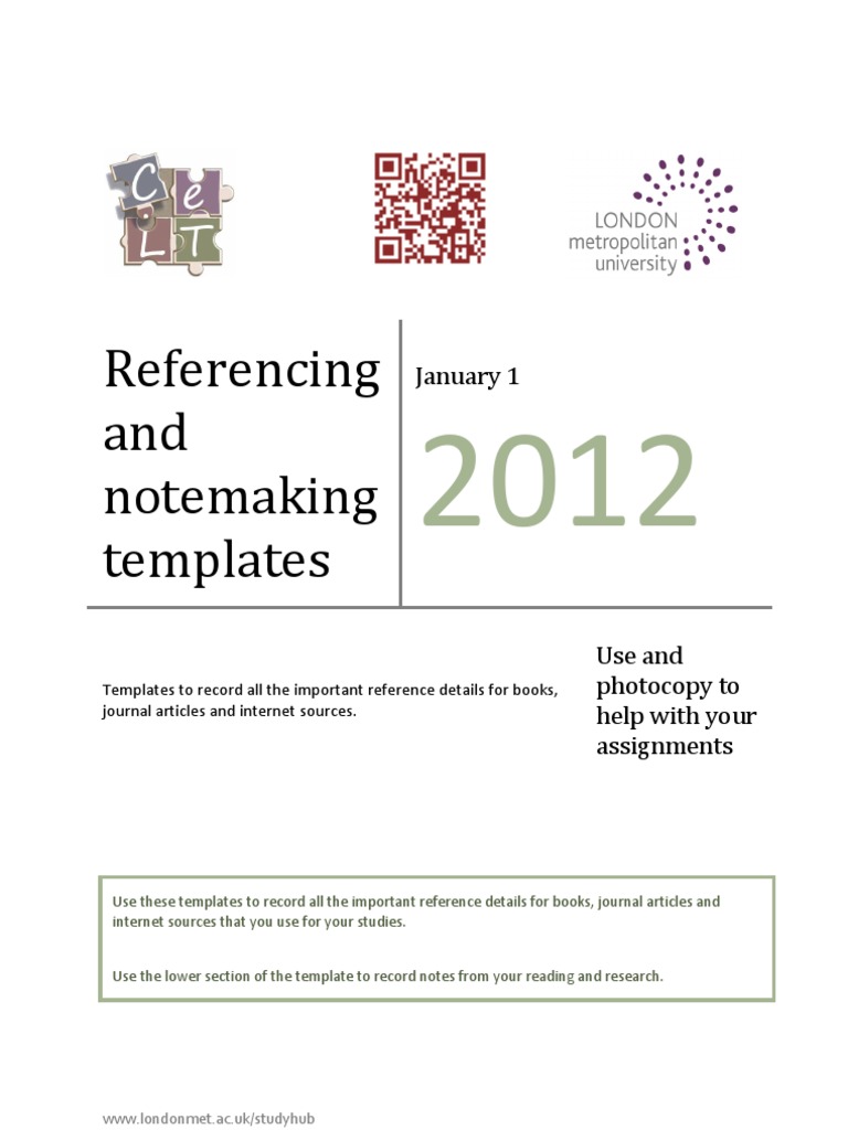 Referencing and Notemaking Templates | PDF