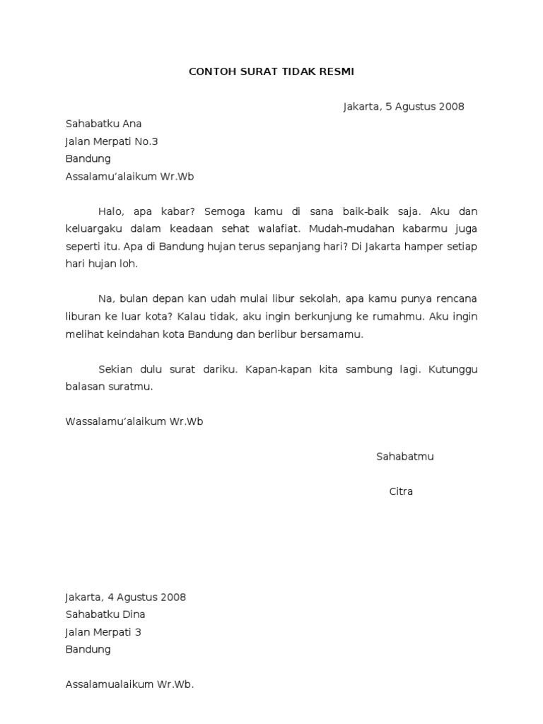 Contoh Surat Tidak Resmi Informasi Seputar Dunia Militer