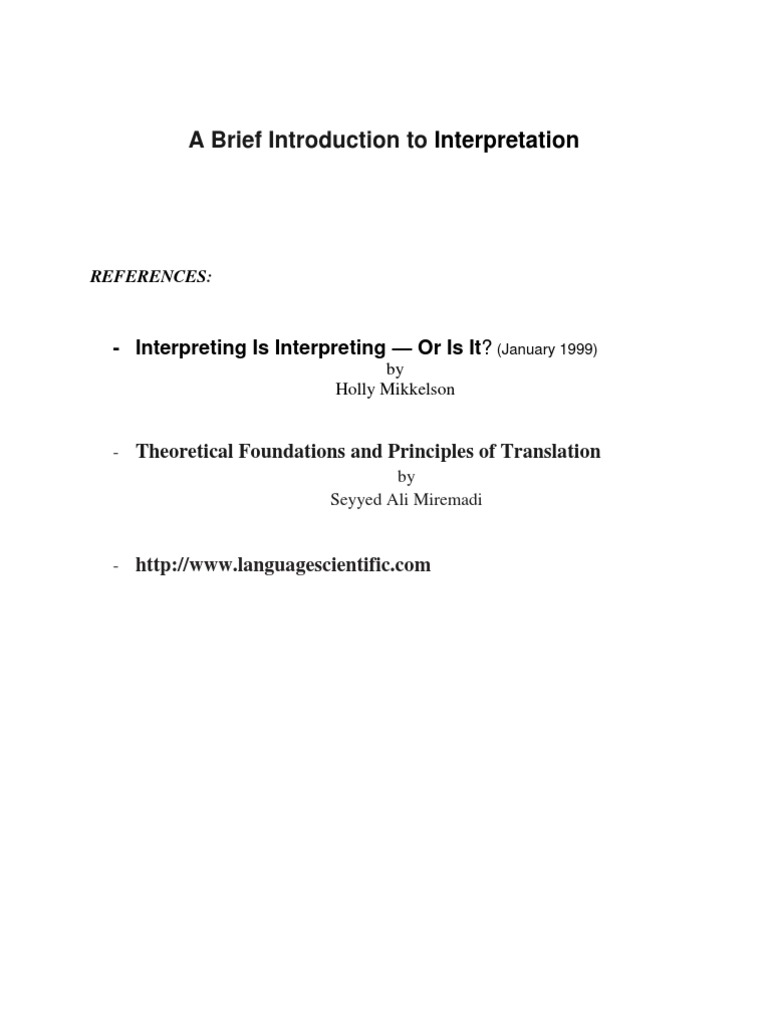 A Brief Introduction To Interpretation PDF Language Interpretation Translations