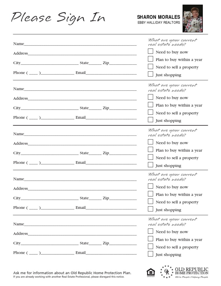 open house sign in sheets