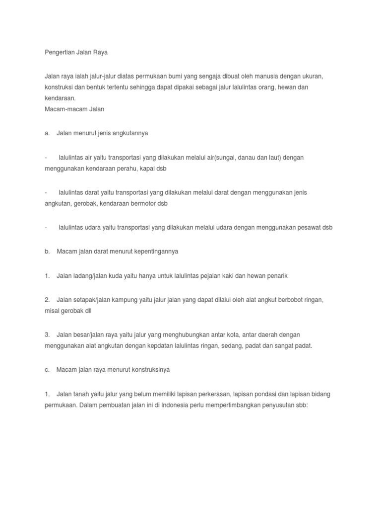 Pengertian dan Macam Jalan Raya | PDF